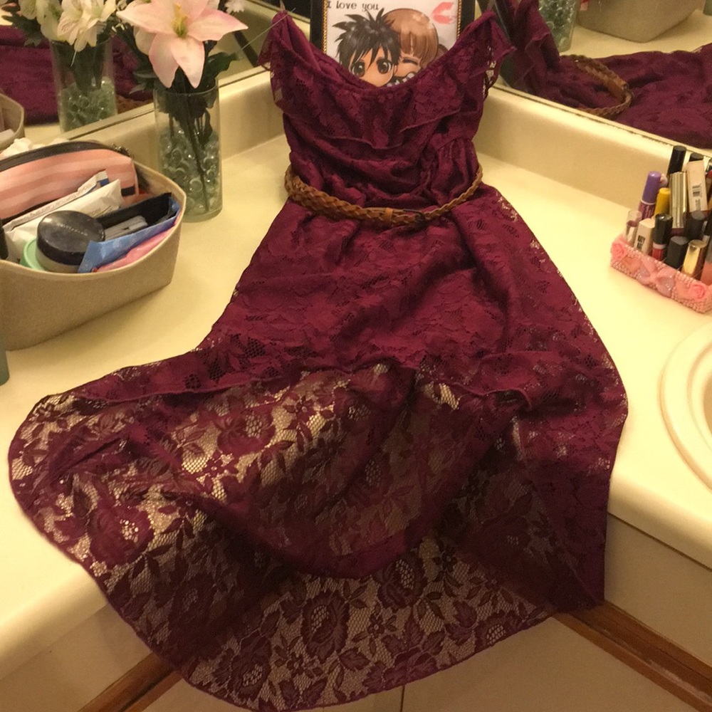 Lace burgundy high low dress
